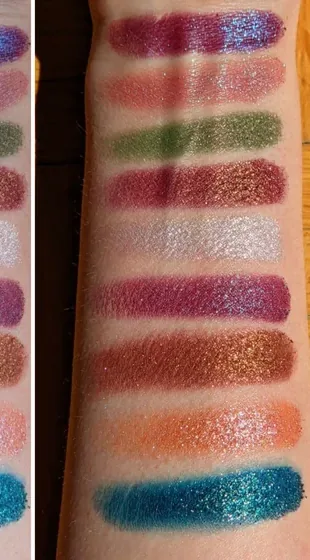 Shimmer eyeshadow swatches on skin